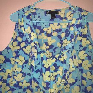 Yellow and Blue Floral Ruffle Blouse
